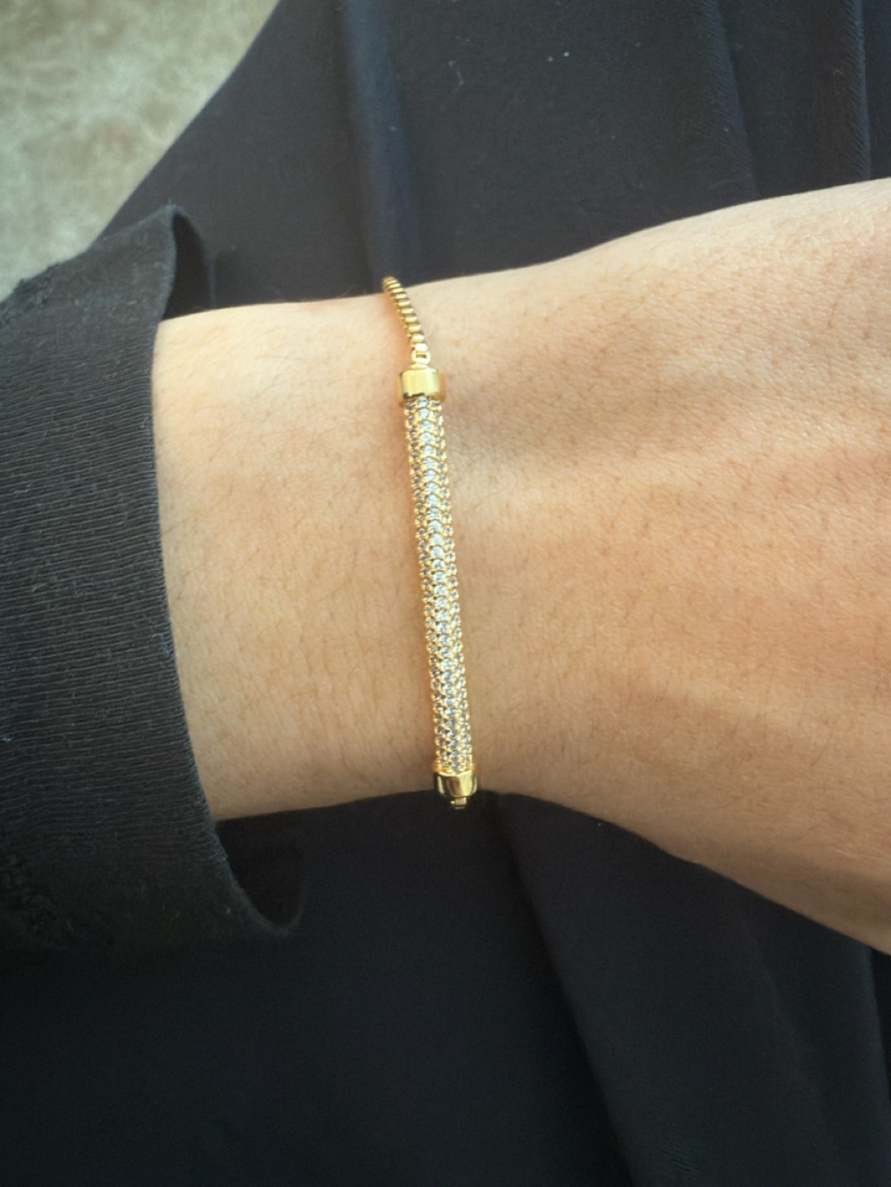 Gold Crystal Pave Tube Bracelet - Women's Jewelry